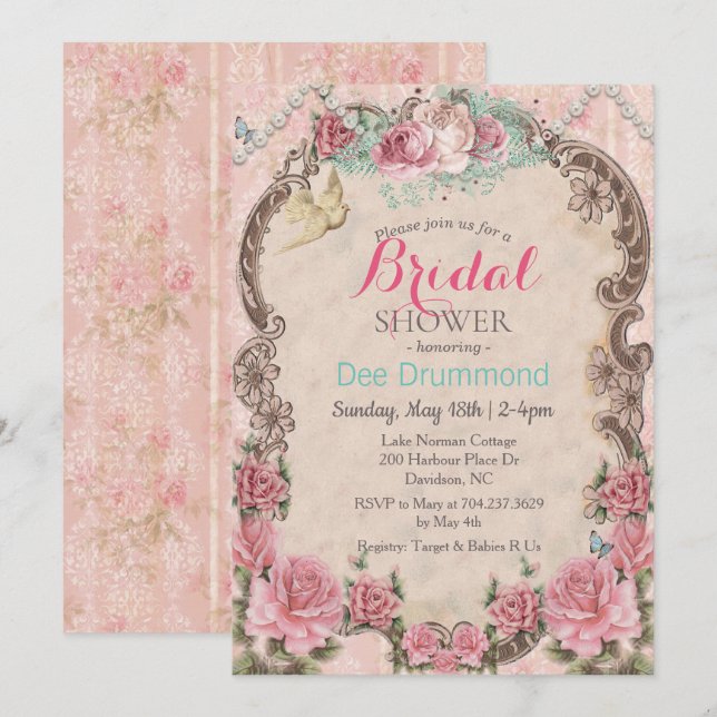 Vintage Shabby Chic Bridal Shower Invitation (Front/Back)