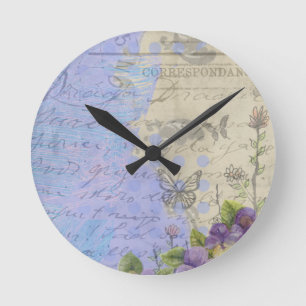Vintage Shabby Chic Bright Paris Floral Design Round Clock