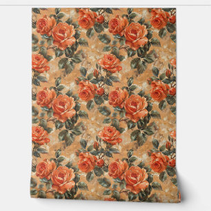 Vintage shabby chic copper orange English roses Wallpaper
