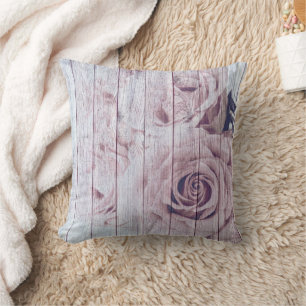 Vintage Shabby Chic Dusky Pink Roses Floral Cushion
