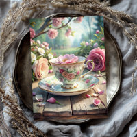 Vintage shabby chic English cup with tea roses