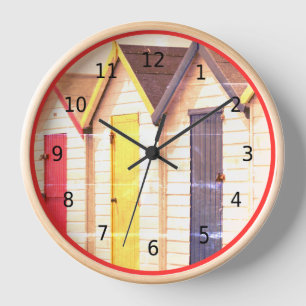 Vintage, shabby chic, English seaside beach huts Clock