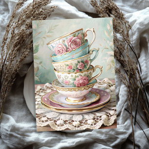 Vintage shabby chic English tea cups roses Tissue Paper