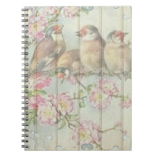 Vintage Shabby Chic Faded Floral Birds Art Design  Notebook