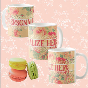 Vintage Shabby Chic Floral Roses Personalised  Coffee Mug