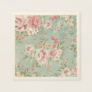 Vintage shabby chic floral teal pink girly elegant napkin