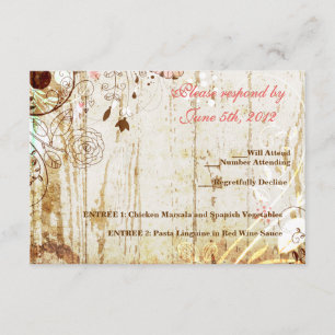 Vintage Shabby Chic Floral Wood Reception RSVP Card
