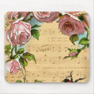 Vintage Shabby Chic Flowers & Music Collage Mouse Pad