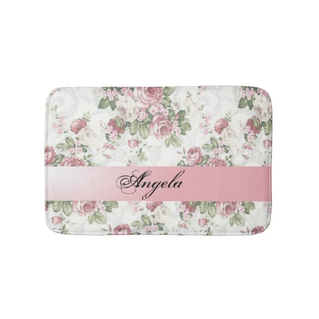 Vintage Shabby Chic Flowers-Personalised Bath Mat (Front)