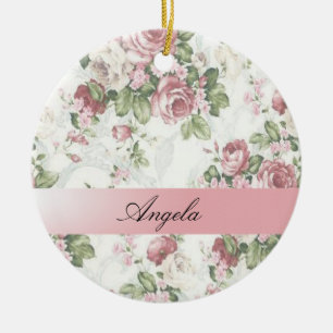Vintage Shabby Chic Flowers-Personalised Ceramic Ornament