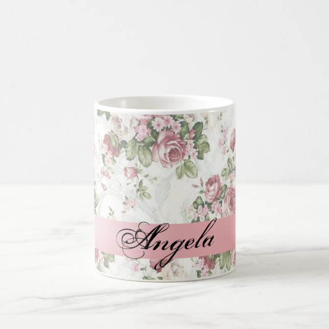 Vintage Shabby Chic Flowers-Personalised Coffee Mug (Center)