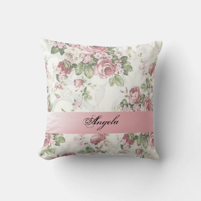 Vintage Shabby Chic Flowers-Personalised Cushion (Front)
