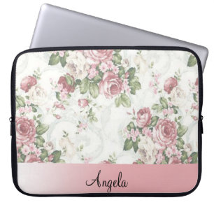 Vintage Shabby Chic Flowers-Personalised Laptop Sleeve