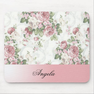 Vintage Shabby Chic Flowers-Personalised Mouse Pad