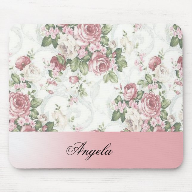 Vintage Shabby Chic Flowers-Personalised Mouse Pad (Front)