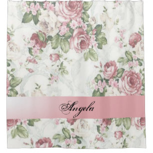 Vintage Shabby Chic Flowers-Personalised Shower Curtain