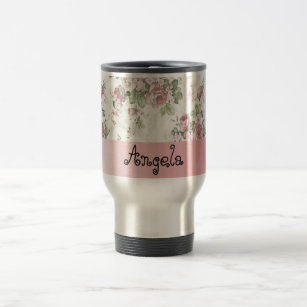 Vintage Shabby Chic Flowers-Personalised Travel Mug