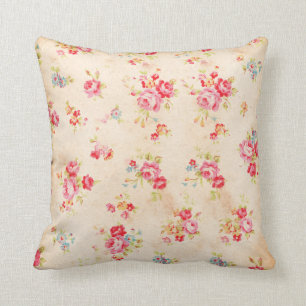 Vintage Shabby Chic Girly Pink Blue Roses Floral Cushion