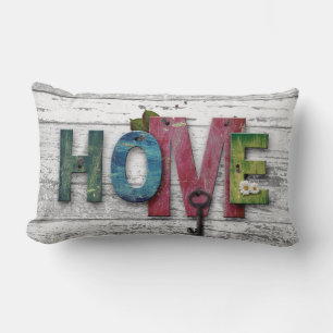 Vintage Shabby Chic Home Words On Wood Design Lumbar Cushion