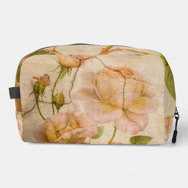 Vintage Shabby Chic Pale Pink Roses Dopp Kit (Front)