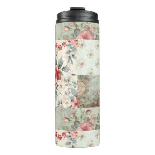 Vintage Shabby Chic Pastel Green Florals Patchwork Thermal Tumbler