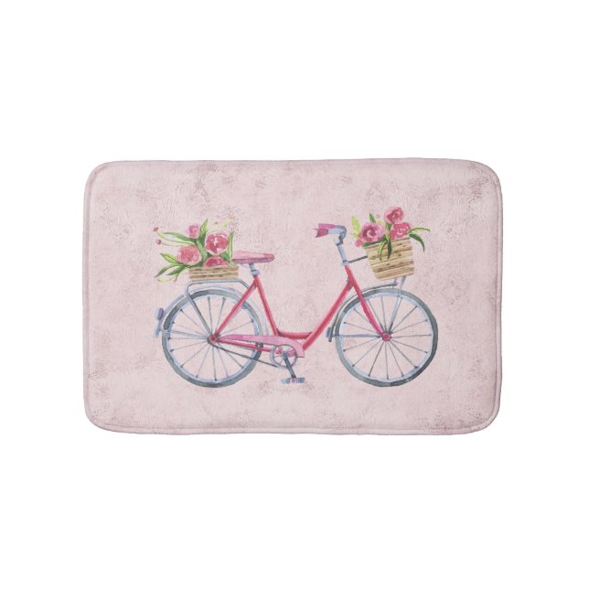Vintage Shabby Chic Pink Bicycle  Bath Mat (Front)
