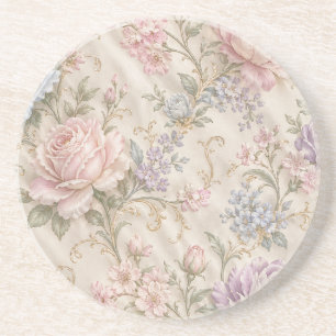 Vintage Shabby Chic Pink Peony Rose Floral Coaster