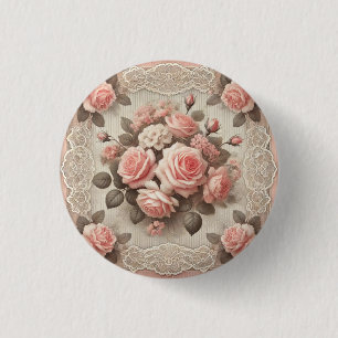 Vintage Shabby Chic Pink Rose Floral 3 Cm Round Badge