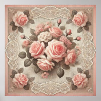 Vintage Shabby Chic Pink Rose Floral