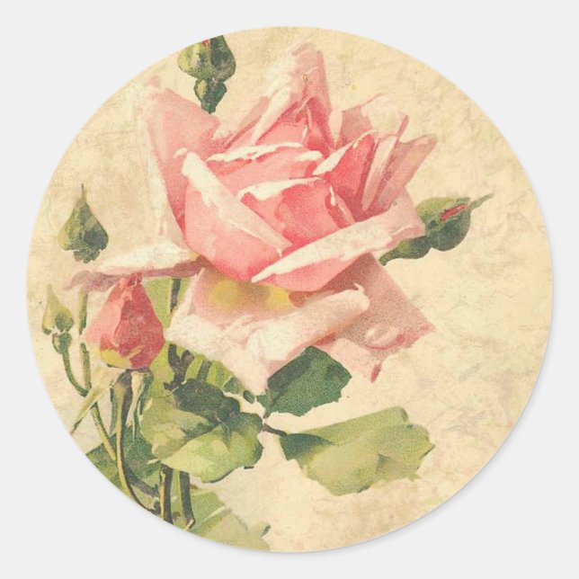 Vintage Shabby Chic Pink Rose Flower Stickers (Front)