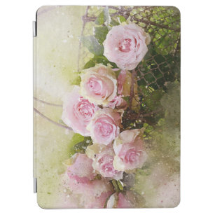Vintage Shabby Chic Pink Roses In Basket iPad Air Cover