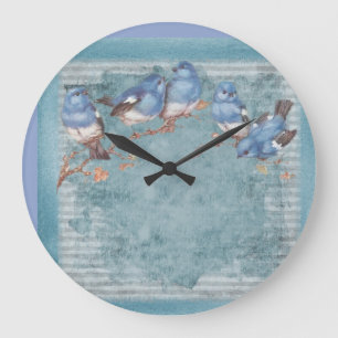 Vintage Shabby Chic Pretty Floral Birds Large Clock