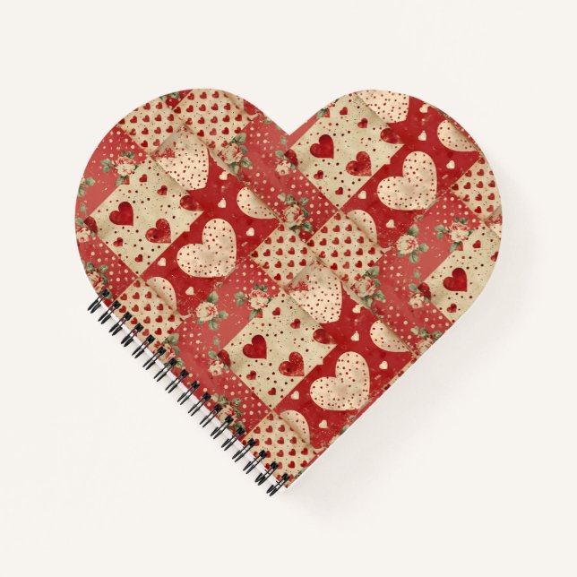 Vintage Shabby Chic Red Patchwork Pattern Notebook (Front)