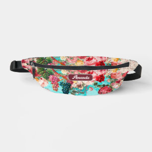 Vintage shabby chic roses and vase blue printed bum bags