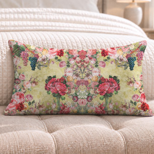 Vintage shabby chic roses and vase yellow pillowcase
