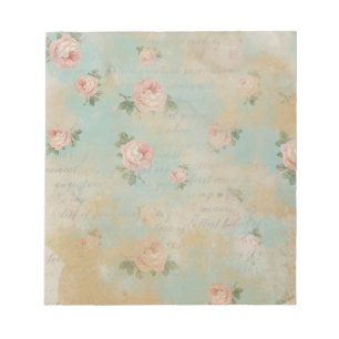 Vintage Shabby Chic Roses Blue Notepad