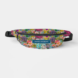 Vintage shabby chic roses blue pink pattern  bum bags