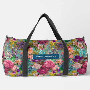 Vintage shabby chic roses blue pink pattern duffle bag