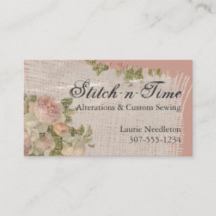 Vintage shabby chic roses fabric sewing seamstress business card