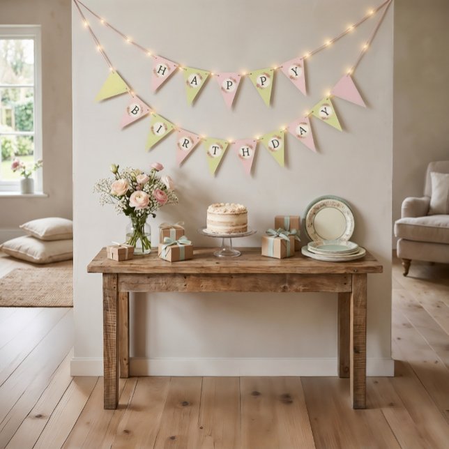 Vintage Shabby Chic Roses Frame Bunting Flags (Vintage Shabby Chic Roses Bunting Flags)