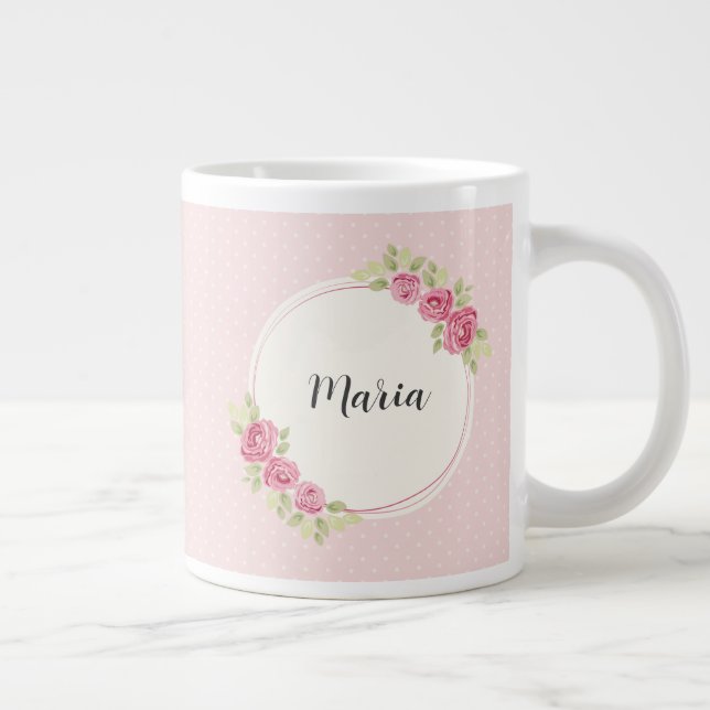 Vintage Shabby Chic Roses Frame Large Coffee Mug (Right)