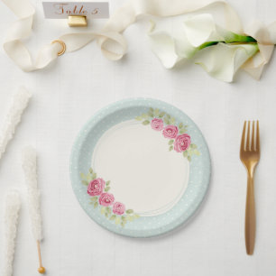 Vintage Shabby Chic Roses Frame Paper Plate