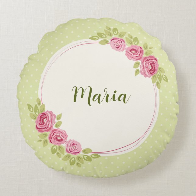 Vintage Shabby Chic Roses Frame Round Cushion (Front)