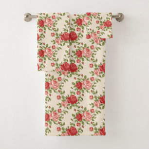 Vintage Shabby Chic Roses Pattern Bath Towel Set