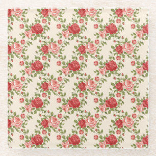 Vintage Shabby Chic Roses Pattern Glass Coaster