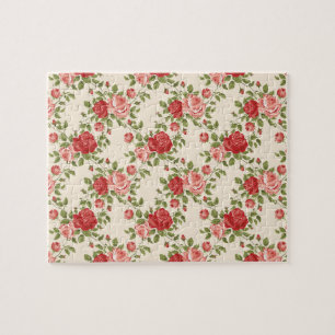 Vintage Shabby Chic Roses Pattern Jigsaw Puzzle