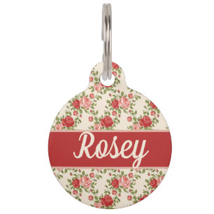 Vintage Shabby Chic Roses Pattern Personalised Pet Tag