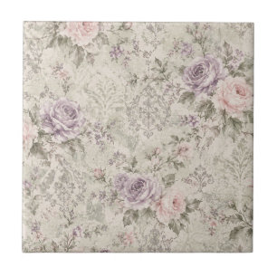 Vintage Shabby Chic Roses Square Wall Clock Ceramic Tile