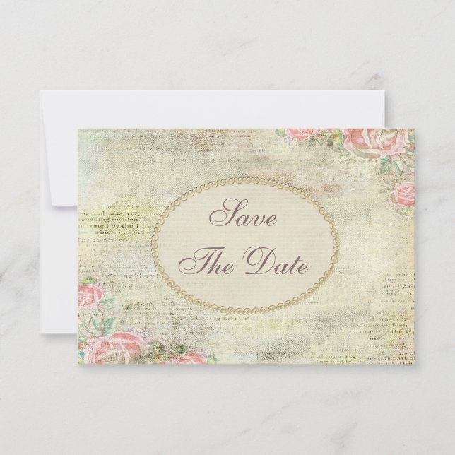 Vintage Shabby Chic Roses Wedding Save the Date (Front)
