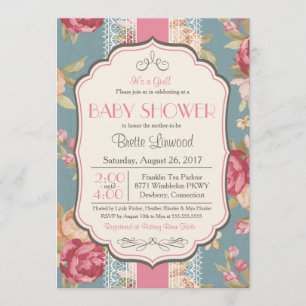 Vintage Shabby Chic Shower Invitation, Baby Bridal Invitation